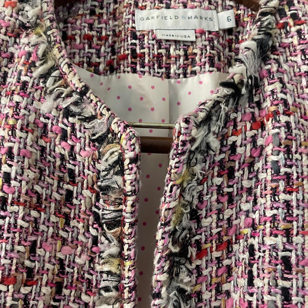 Garfield & Marks Pink Long Tweed Made in USA‎ Coat Size 6 Vintage - Picture 4 of 6
